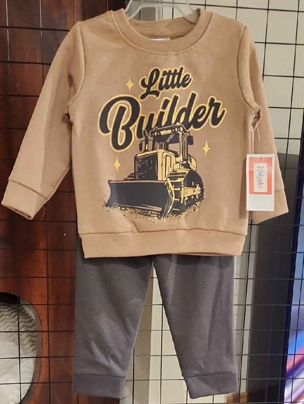 Little Builder BOYS Tan Sweatshirt and Gray Joggers Set
